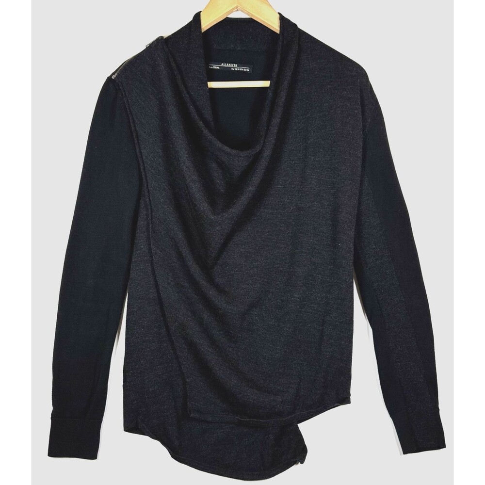 AllSaints Drina Cardigan Womens Size 4 Black Asymmetrical Zipper Drape Sweater